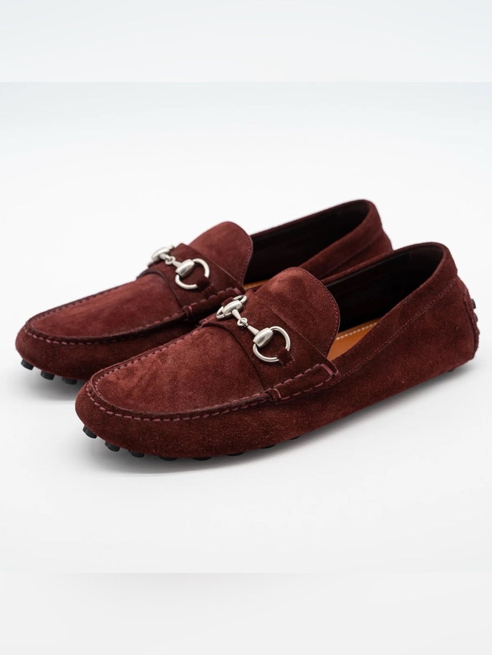 Gucci Men's Burgundy Suede Horsebit Loafers